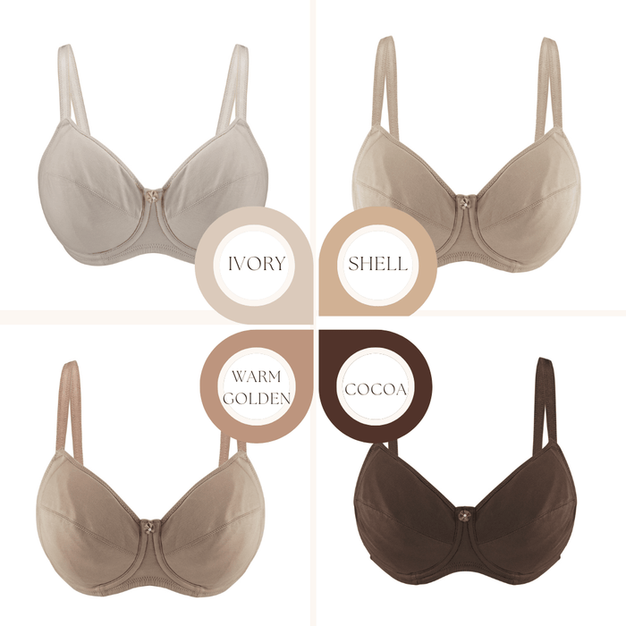 Warm Golden Underwired Silk and Organic Cotton Full Cup Bra with removable paddings, fabric and comfort features