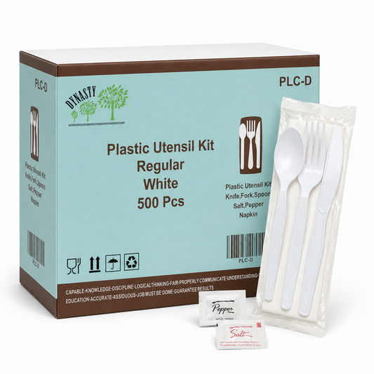 White Plastic Utensil Kit with Knife, Fork, Spoon, Napkin, Salt & Pepper