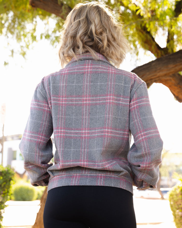 Women's Cropped Shacket - Grey & Pink - Dixxon Flannel Co.