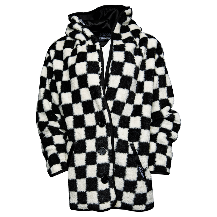 Women's Checkered Sherpa Cardigan - Black & White - Dixxon Flannel Co.
