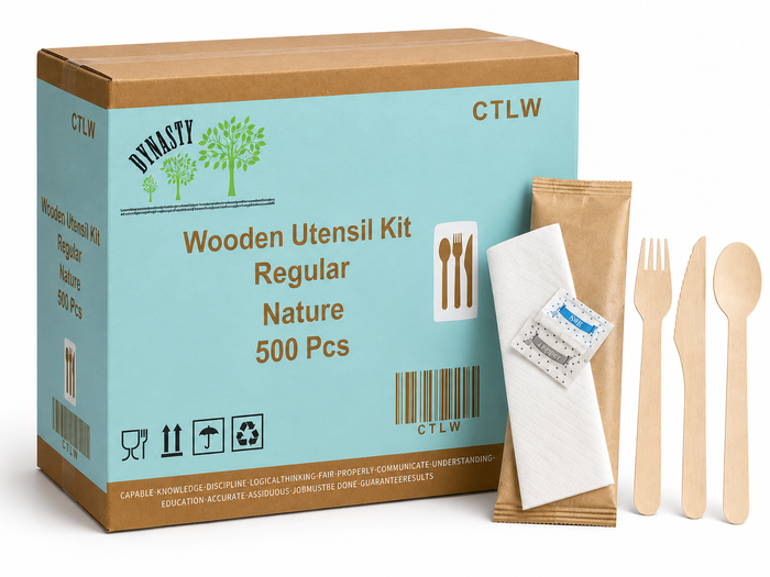 Wooden Utensil Kit with a Knife, Fork, Spoon, Napkin, Salt & Pepper