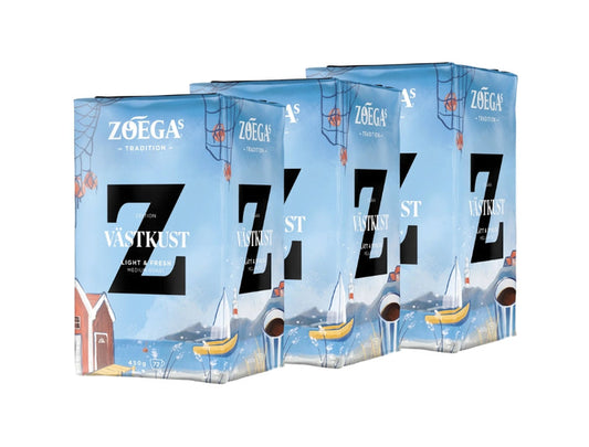 Zoégas Västkust Ground Coffee 3 × 450g (3 × 15.87 oz) – Premium Swedish Medium Roast 100% Arabica Coffee